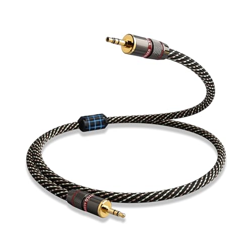 YYTCG Audiophile HiFi Audio Cable–3.5mm to 3.5mm,6N OFC Core,24K Gold-Plated Plugs,with Nylon Braid,AUX Cable,Compatible with Phone,MP4,Speakers,Amplifiers,TV(3.28ft/1m)