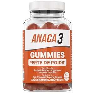 ANACA 3 – Gummies Perte De Poids – Complément Alimentaire Sans Sucres – Métabolisme Des Macronutriments – Guarana, Chicorée, Zinc & Chrome – Programme Perte de Poids 30 Jours – 60 Gummies