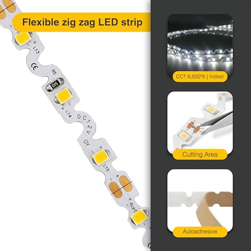 Image of LED Lighting 24V 16.4ft UL Listed Cool White 2835 SMD Zig-Zag LED Strip Lights Dimmable 660lm /m 6.2W /m 300 LEDs 60 LEDs /m IP33 Non-Waterproof. S Shape Angle Turning Capable (Cool White)