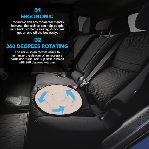 Image of Semme 360 Degree Rotating Car Cushion for Elderly Pregnant Woman Children, Portable Round Seat Pad, Rotating Car Swivel Seat Cushion, Rotatory Chair Pad (Beige)