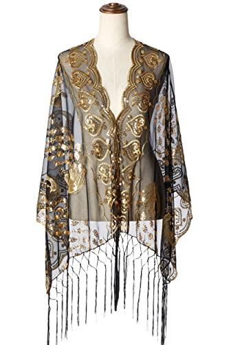 BABEYOND 1920s Sequined Shawl Wraps for Women Fringed Evening Cape Wedding Bridal Shawl Scarf for Evening Dresses Party3
