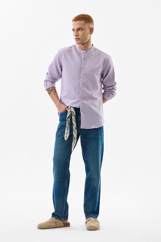Image of SNITCH Lavender Textured Cotton-Lycra Blend Shirt
