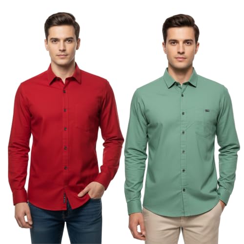 Image of Arvest Men?s Cotton Regular Fit Full Sleeve Shirt Combo Soft Breathable Fabric with Button-Down Collar and Chest Pocket Suitable for Office and Outfits
