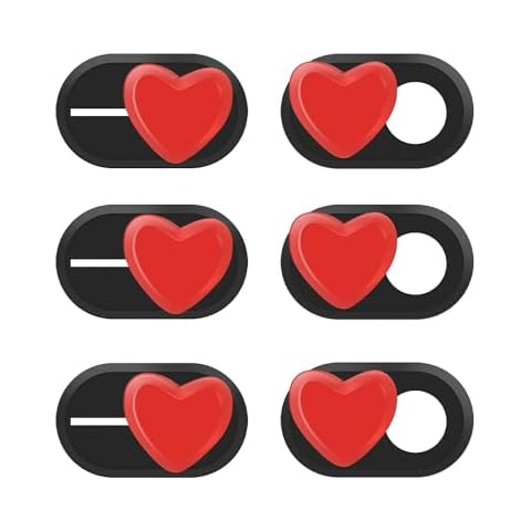 Vliigts Webcam Cover Slide (6-Pack) - Camera Cover Slider for MacBook, iMac, Laptop, Computer, iPad, iPhone, Cell Phone, PC - Great Privacy Protector Accessories - Red Heart Slider Cover