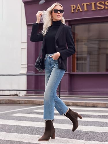 Coutgo Womens Ankle Boots Pointed Toe Chunky Stacked Heel Side Zipper Dress Fall Booties Shoes2