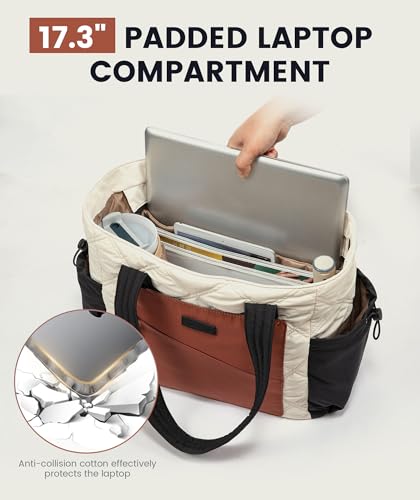 Image of LOVEVOOK Tote Bag for Women, puffer tote bag for Work Travel Nurse, Lightweight quilted Bags with Compartments