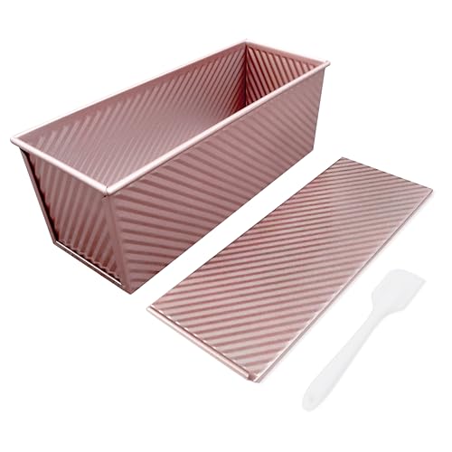Heavy-Duty Pullman Loaf Tin with Lid, Carbon Steel Bread Pan for Shokupan & Sandwich Bread, Non-Stick (1, Gold, 2LB)