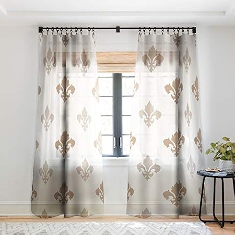 Deny Designs 73655-shwc01 Avenie Fleur De Lis Neutral Sheer Curtains, 50" x 84", Tan Cover