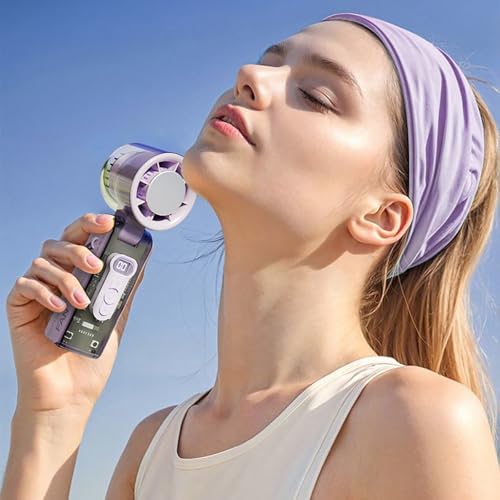 Image of Portable Handheld Fan with Cooling Plate for Personal Travel | Small Turbo Cooler with Lanyard, LED Flashlight for Camping Outdoor, High Speed Cold Air, Rechargeable Foldable Desk Item