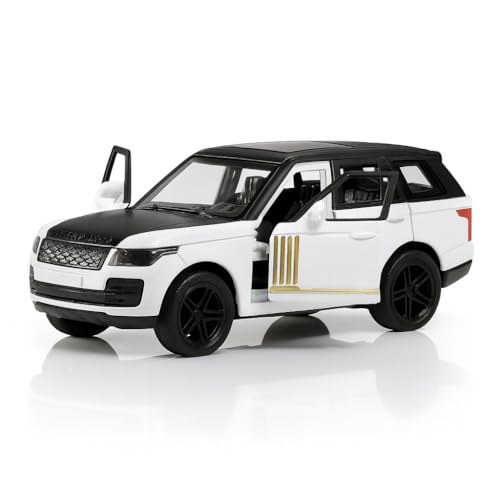 Image of 1:36 Scale Range Rover Toy Car - Die-Cast Alloy Pull-Back SUV Model with Lights & Sound, Openable Doors - Metal Toy Car for Kids, Boys & Collectors (White)