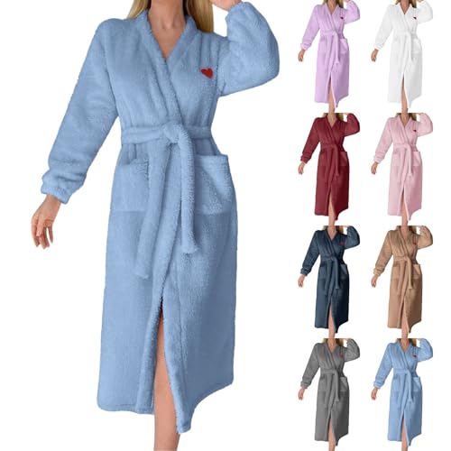 Albornoz de mujer de forro polar sin capucha, albornoz de mujer de algodón largo y esponjoso, bata de franela, albornoz de mujer, bata de baño de invierno, albornoz de sauna, tallas grandes, bata de