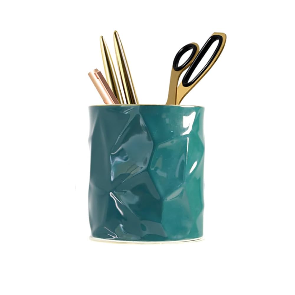LOUIE SILNA Ceramic Pen Holder, Makeup Brush Holder, Desktop Organizer, Office Desk Organizer, Suitable for Home, School, and Classroom (Green - 10cm x 9cm) โ image 1