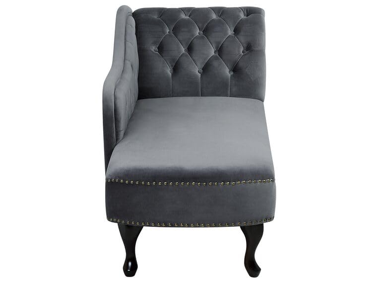 Image of Velvet Modern Chesterfield Chaise Lounge Couch 166 X 63 X 76 for Your Loving Space (Dark Grey, Right Arm)