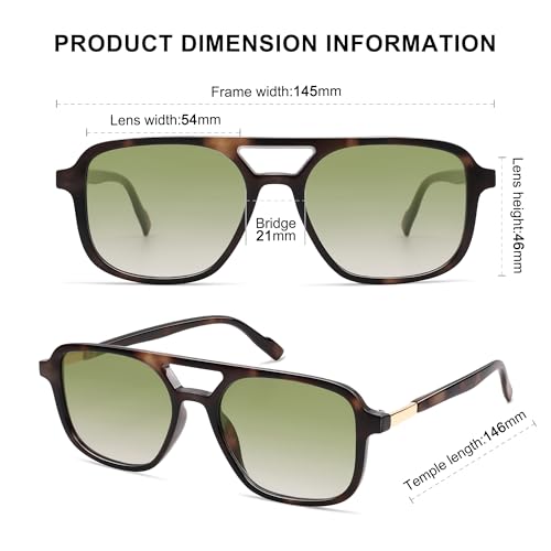 Image of SOJOS Retro Aviator Sunglasses for Women Men,Trendy Rectangle Womens Mens Shades Sun Glasses SJ2202 Leopard Green Grading