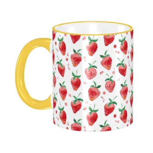 いちご マグカップ コーヒーカップ Yellow 陶器 朝食カップ ティーカップ 耐熱マグ 保温 耐冷 おしゃれ 大きい ミルクコップ 330ml 雑貨 家庭用 プリント贈り物