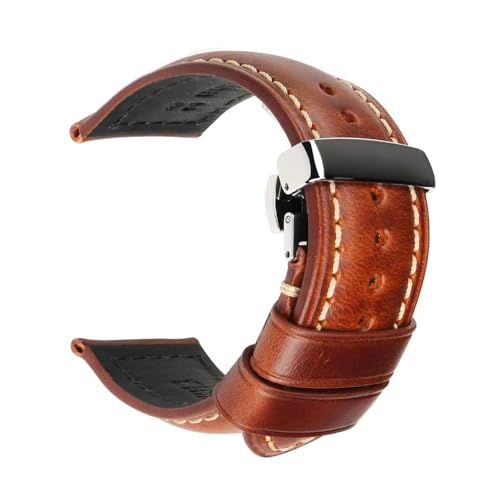 Bracelet en cuir véritable anti-usure 22mm doté d'un fermoir papillon robuste