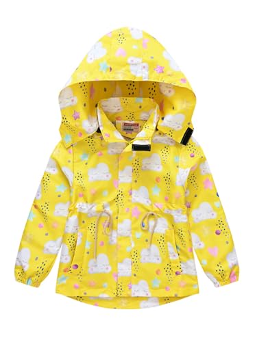 Hedmy Toddlers Girls Waterproof Rain Jacket Lightweight Raincoat Hooded Long Sleeve Windbreaker Outerwear