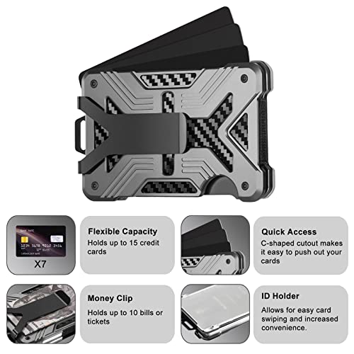 Minimalist Metal Wallet for Men with Clear Window ID Badge Holder, RFID Blocking Aluminum Card Wallets with Money Clip3