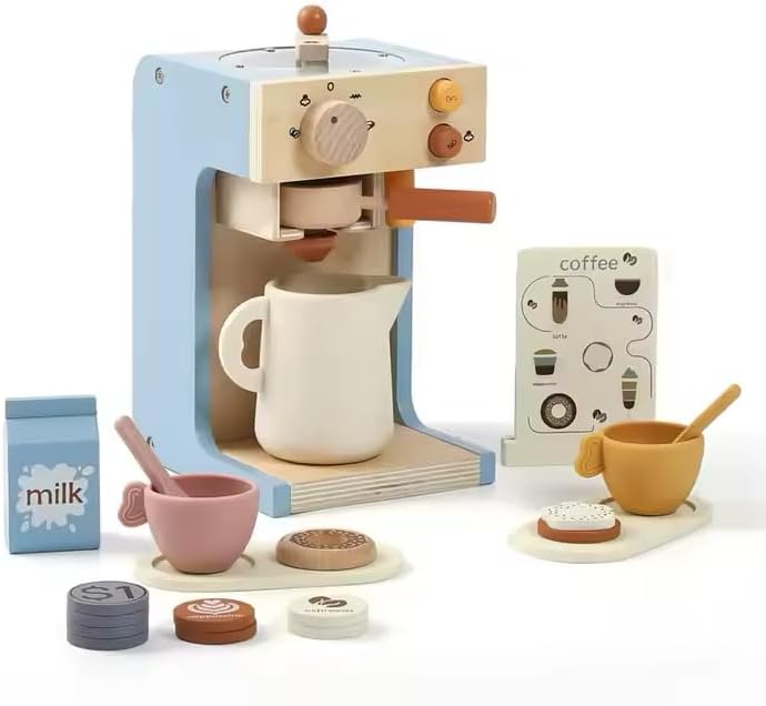 Juego de juguetes de madera unisex para máquina de café  Juguete educativo de juego de rol para niños de 3 años en adelante, ecológico, sin BPA,