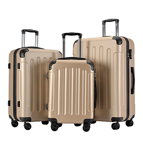 BONTOUR Set de 3 Valises Rigides 4 roulettes, Valise Cabine + Valise Moyenne Taille + Grande Valise(Champagne) Cover