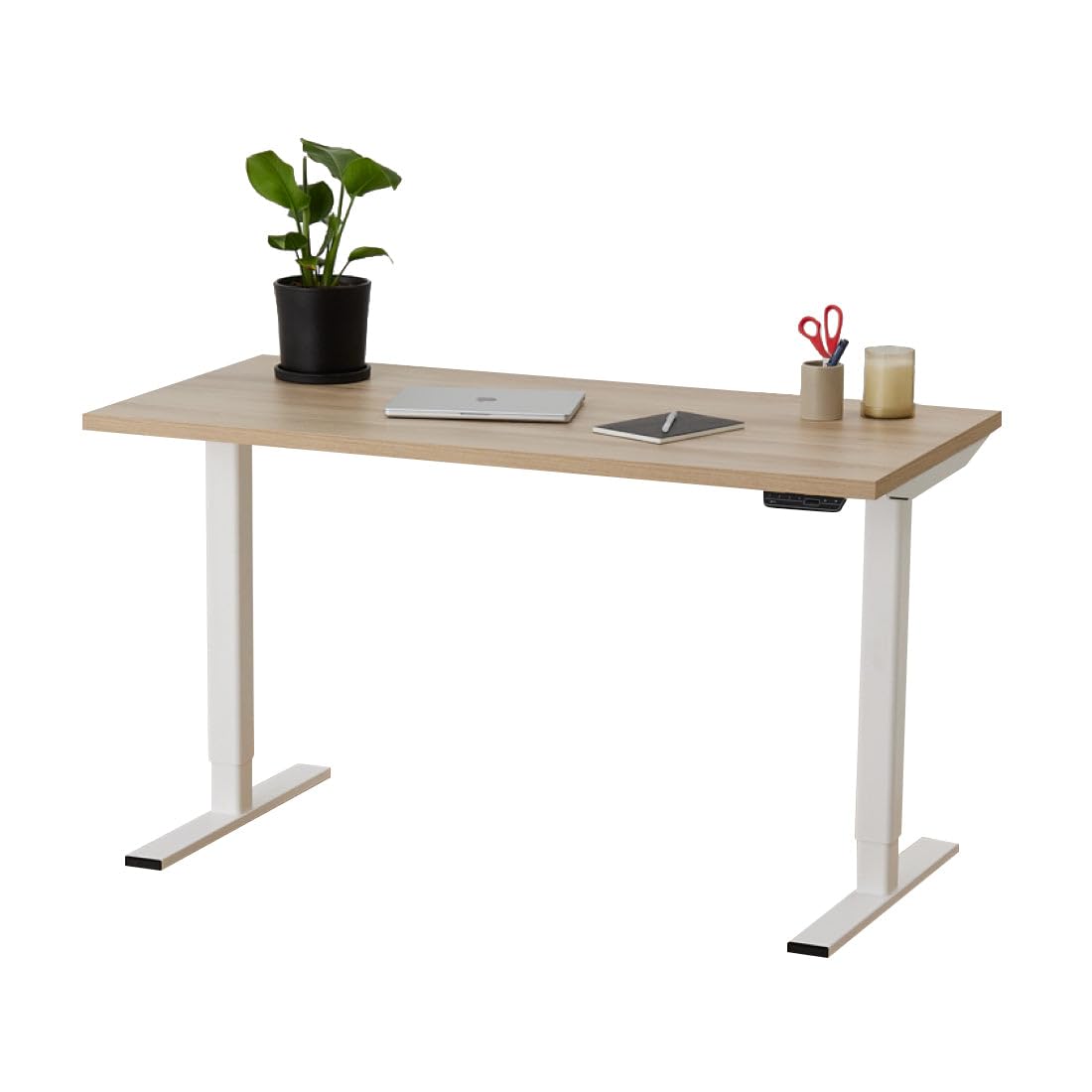 Eleva Pro Escritorio Elevable Eléctrico de Altura Regulable 72-121 cm Oficina y Casa, Tablero Antimanchas y Patas Metálicas, Mando, Guarda hasta 4 Alturas, 160 x 80 x 3 cm, Roble Natural y Blanco