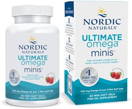Nordic Naturals Ultimate Omega - Minis 1120 Mg Omega 3 Fish Oil Supplement EPA & DHA | Optimum Wellness & Heart Health | Strawberry Fish Oil For Men And Women | 60 Mini Softgels