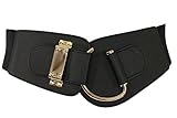TFJ Women's Wide Fashion Belt Hip High Waist Gold Metal Hook Buckle Plus Size 36-44' Black (Black)