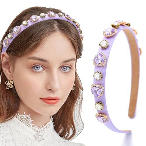 Coridy Thin Bejewelled Headbands for Women Purple Rhinestones Hairbands Crystal Diamond Headband for Weddings Daily Party (Fresh)