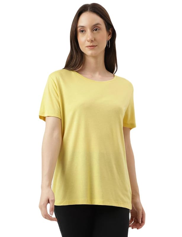 Image of Marks & Spencer Womens Solid Polyester Blend Crew Neck Relaxed Fit T Shirt