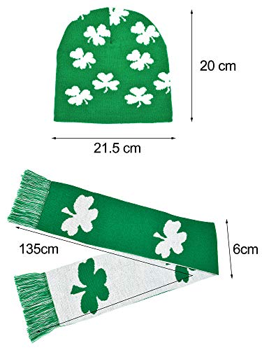 Chuangdi-St-Patricks-Day-Costume-Accessory-Set-Include-Shamrock-Beanie-Hat-and-Scarf-Green