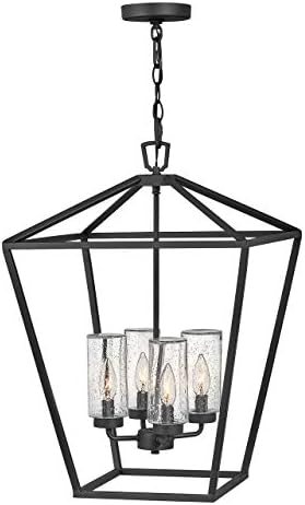 Hinkley Alford Place 2567MB-LL Large Outdoor Open Single Tier LED Chandelier, Die Cast Aluminum Frame, Colonial-Style Candelabra, Clear Seedy Glass Shades, Museum Black