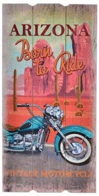 Cadre tableau bois Moto vintage rétro décoration murale USA Arizona 60 x 30 cm