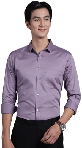 Majestic Man Slim Fit Satin Cotton Formal Shirt for Men (XL, Light Purple)
