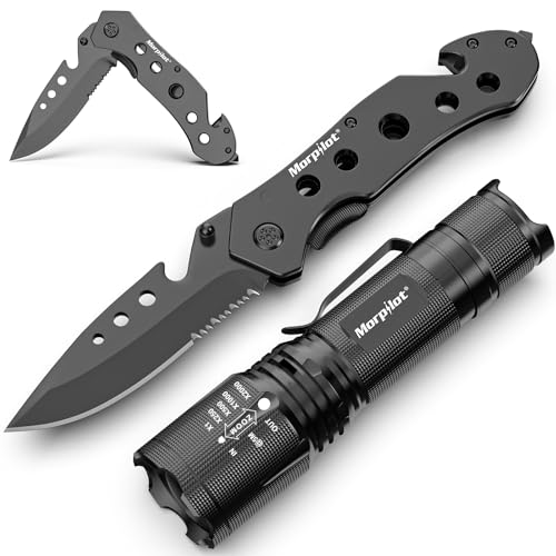 morpilot Cuchillo Multiusos, Navaja Multiuso Inoxidable y Linterna LED Pórtatil