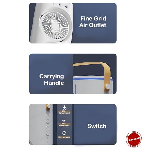 Image of Drumstone (𝐒𝐩𝐞𝐜𝐢𝐚𝐥 𝟏𝟓 𝐘𝐞𝐚𝐫𝐬 𝐖𝐚𝐫𝐫𝐚𝐧𝐭𝐲) 4000mAh Portable USB Mini Air Cooler with Cold Mist | Double-Ended Personal Cooling Fan with 3 Fan Speeds, 280ml Water Tank, LED