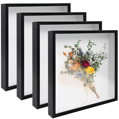 4 Pack 12x12 Shadow Box Frame Display Cases 3D Wood Deep Shadow Boxes
