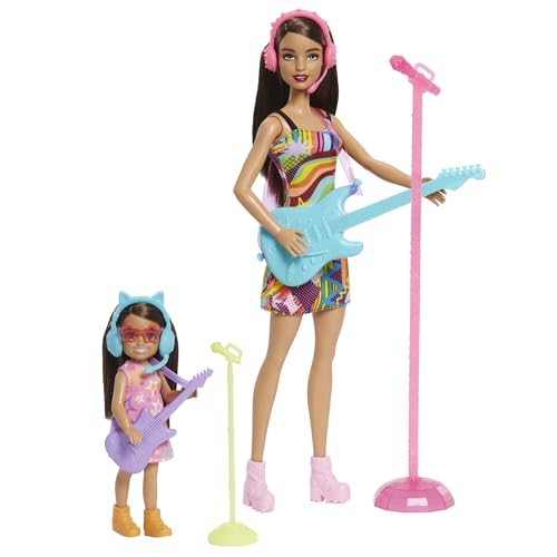 Image of Barbie Dolls & Accessories, Sisters Pop Star-Themed Playset, and Chelsea Dolls with Musical Pieces, Toy Gift for Kids​