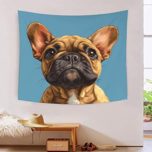 Tapisserie murale bouledogue français tissu déco salon chambre 180x230