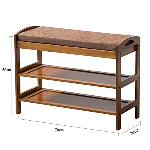 Bamboo 3 Tier Shoe Rack Bench, Shoe Organizer Or Entryway Bench, With Storage And Foam Pad Seat Shoe Rack, Perfect For Hallway Living Room Bedroom Corridor #TOP5