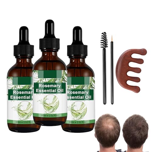 Aceite de Romero Para el Crecimiento Del Cabello, Ricino Para Cejas y Pestaas, Cuidado de la Piel - 1 Masajeador, 6.0 FI OZ/180M