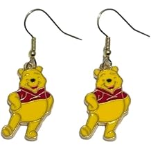 Winnie Cartoon Pooh Bear Standing Character Metal Enamel French Wire Earrings