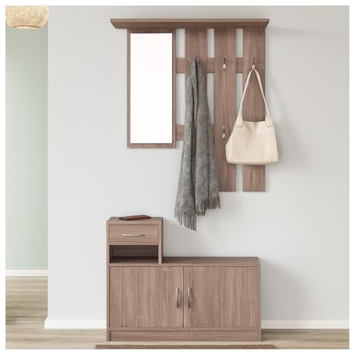 HTI living Garderobenpaneel mit Schuhschrank Thekla Sonoma mit Spiegel Hutablage und 5 Kleiderhaken