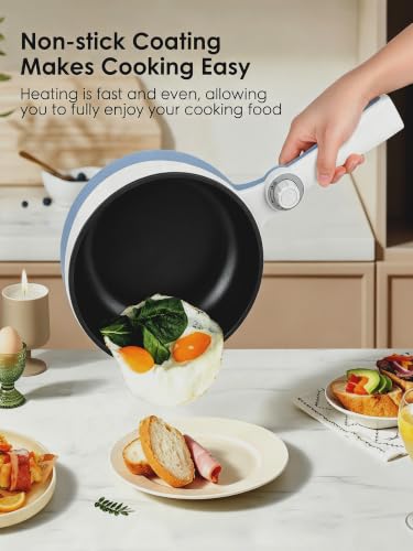 Image of Audecook Electric Hot Pot Mini Electric Skillet Adjustable Power Nonstick | Portable Cooking Pot Multi Ramen Cooker for Noodles, Soup, Steak, Eggs, Oatmeal, Home, Office, Dorm Room, and Travel