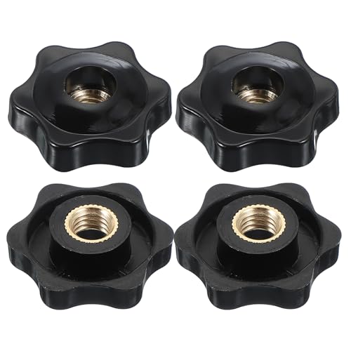 Image of PATIKIL M8 x 32mm Through Hole Knob Nut Screw, 4 Pcs Brass Screw-On Female Thread Knob Plastic Star Knobs Clamping Handles Threaded Hand Knobs Black