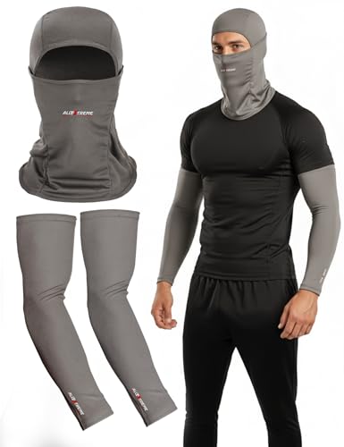 Allextreme Arm Sleeves & Full Face Mask Set Reusable UV Dust Protection Dryfit Balaclava with Hand Cover for Men Women Bike Riding Running Cycling Outdoor Protective Bike Riding Gear (Grey) Allextreme Arm Sleeves & Full Face Mask Set Reusable UV Dust Protection Dryfit Balaclava with Hand Cover for Men Women Bike Riding Running Cycling Outdoor Protective Bike Riding Gear (Grey)