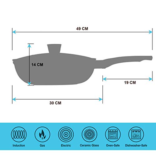INTIGNIS Pro Non Stick Stir Fry Pan with Lid, Wok Pan 30cm Induction Gas Electric Hobs, Chemical Free Cooking Pot Stay Cool Handle (Black) - Image 3