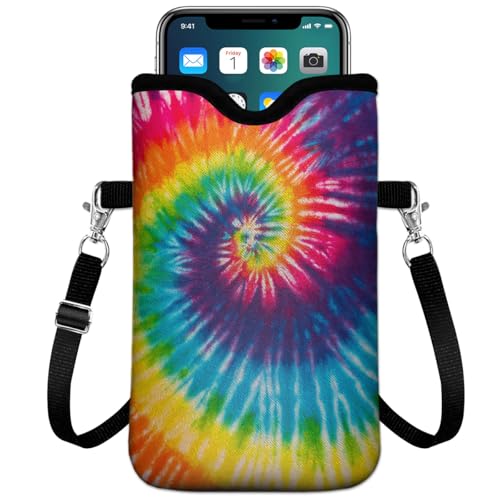 GEGEPINK Universal Phone Sleeve Pouch with Crossbody Strap 7.6 X 4.3 Inches Shockproof Water Resistant Mobile Protection Bag-Tie Dye Neoprene Phone Pouch Bag