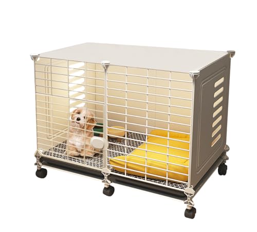 Pempet 犬 ゲージ ペット ケージ テーブル 室内ケージ ベーシック ペットケージ トップストレージ キャスター付き トレー付き インテリア しつけできる 犬向けケージ 防災 小型犬 中型犬 多機能収納 簡単組立 留番用 45ポンドまでの小型中型犬用