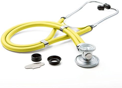 ADC Adscope 641 Sprague Stethoscope with 5 Interchangeable Chestpiece Options, 30" Length, Neon Yellow