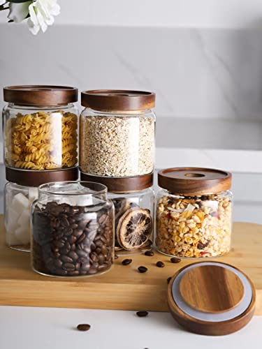 Kanwone Glass Storage Jars Set Of 6, 17 Ounce Airtight Food Storage Containers With Bamboo Lids, Clear Glass Canisters For Pantry, Kitchen, Flour, Sugar, Tea, Coffee, Snack, Spice And Herbs #TOP2